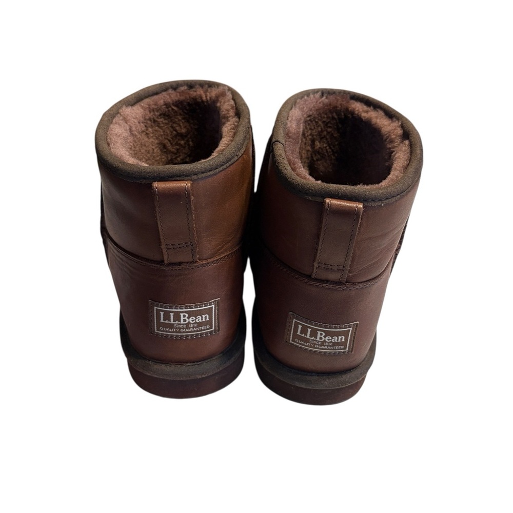 L.L. Bean Brown Shearling-Lined Ankle Boots Size 10 Brown Leather Cozy Warm - Picture 9 of 11